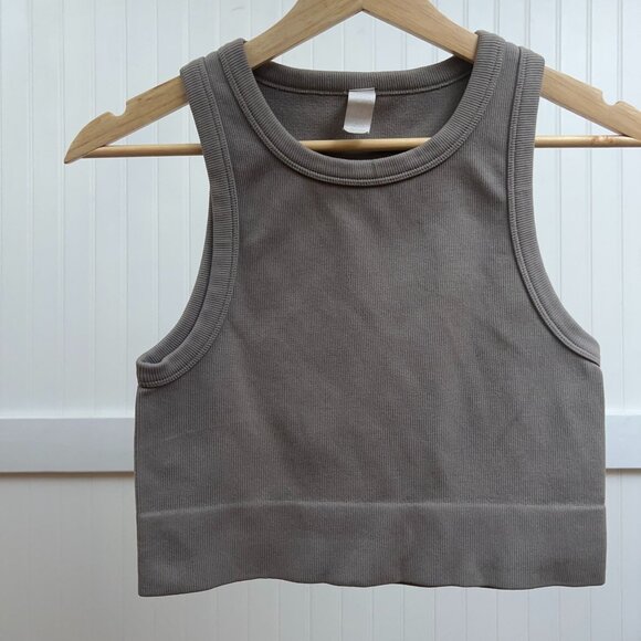 90 Degrees Women's Seamless Ribbed Crop Tank Top Sports Bra Yoga Gym Workout Gre - Picture 1 of 6